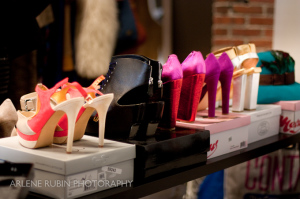 Lineup of colorful high heel shoes